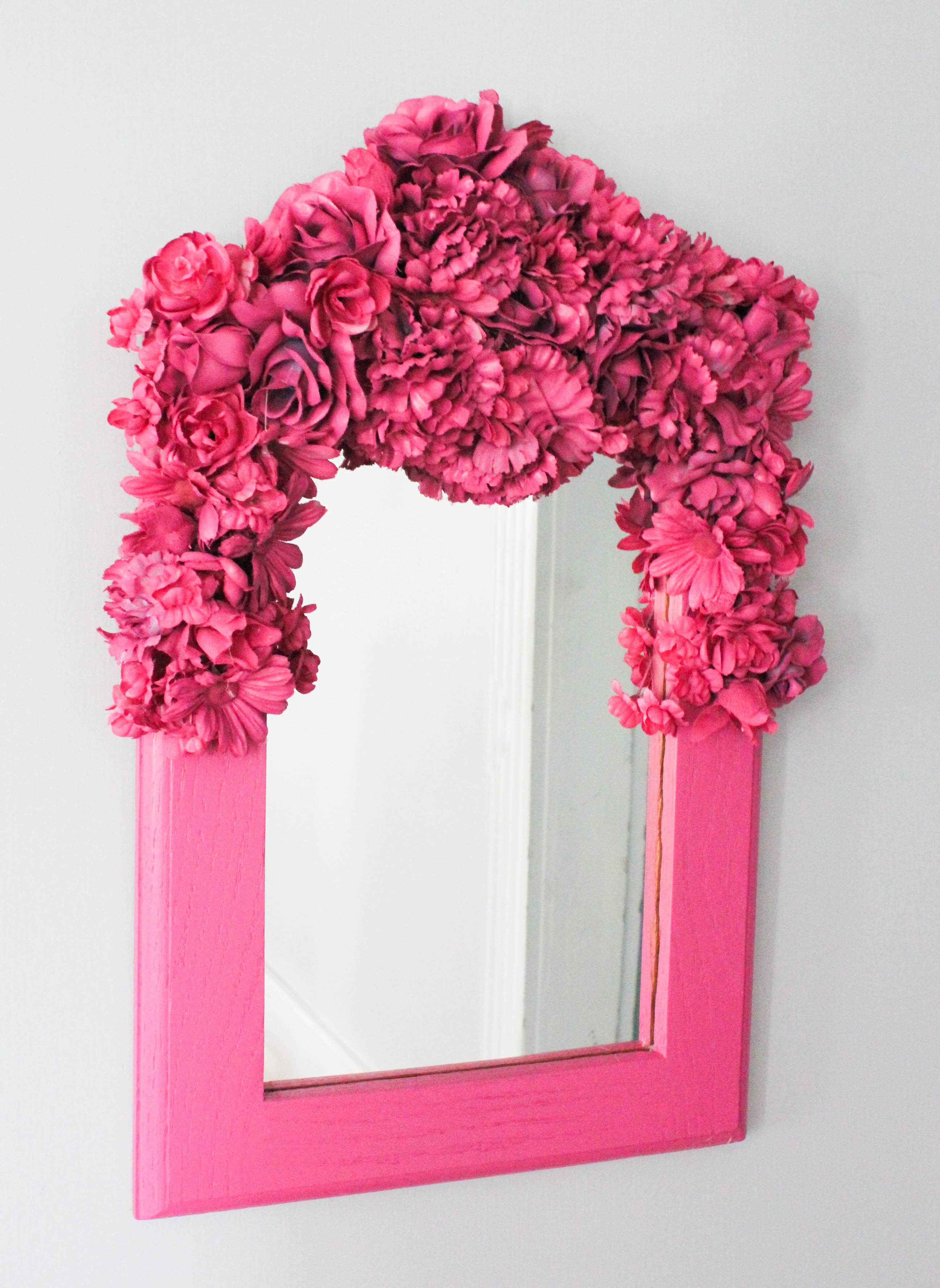 1 Mirror with Silk Flowers & Spray Paint