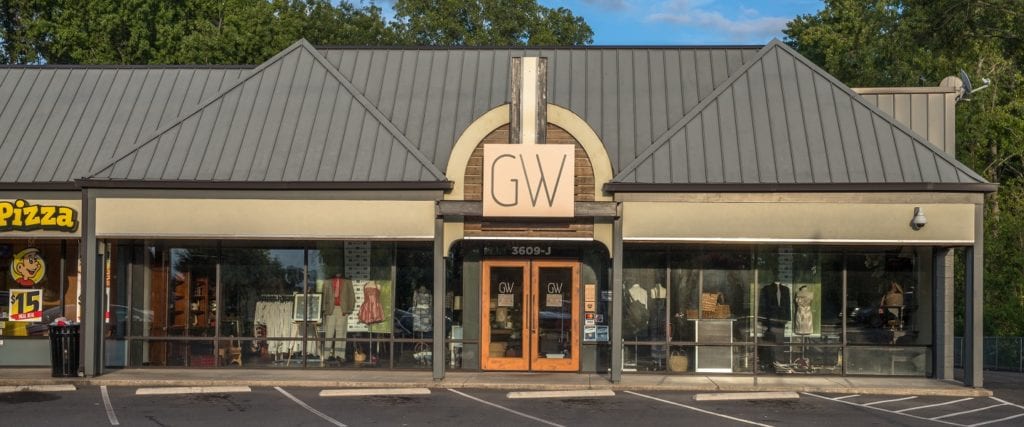 Wide-angle shot of the exterior of GW: A Goodwill Boutique