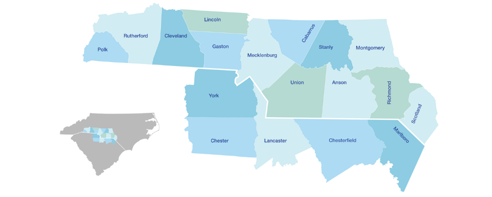 Map of Goodwill Industries of the Southern Piedmont's 18-county territory