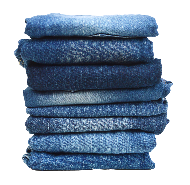 Stack of gently-used denim jeans