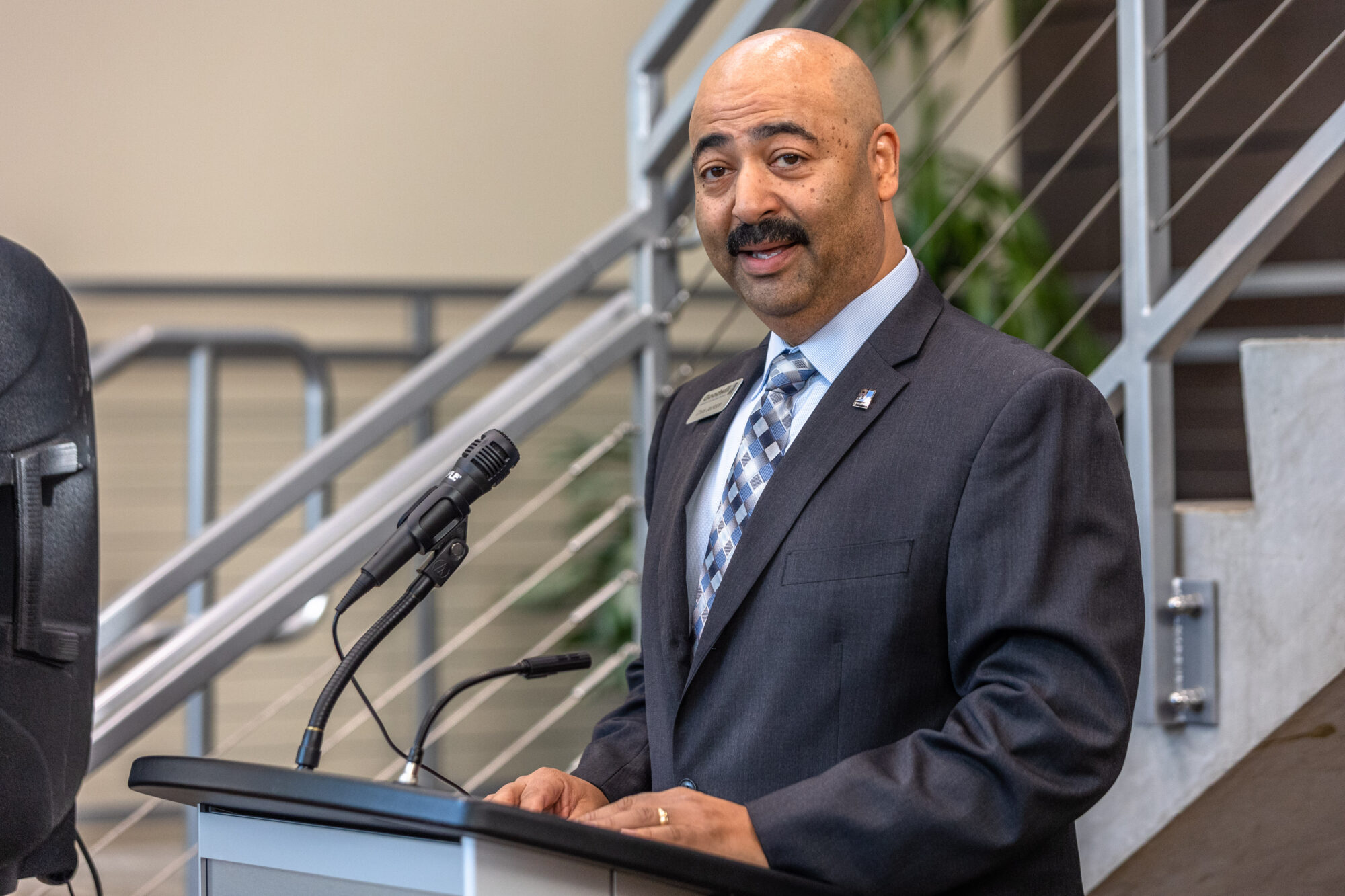 Chris Jackson, CEO of Goodwill Industries Of The Southern Piedmont, speaks at the ribbon cutting ceremony for the newly renovated Career And Employment Center on the Goodwill Opportunity Campus.